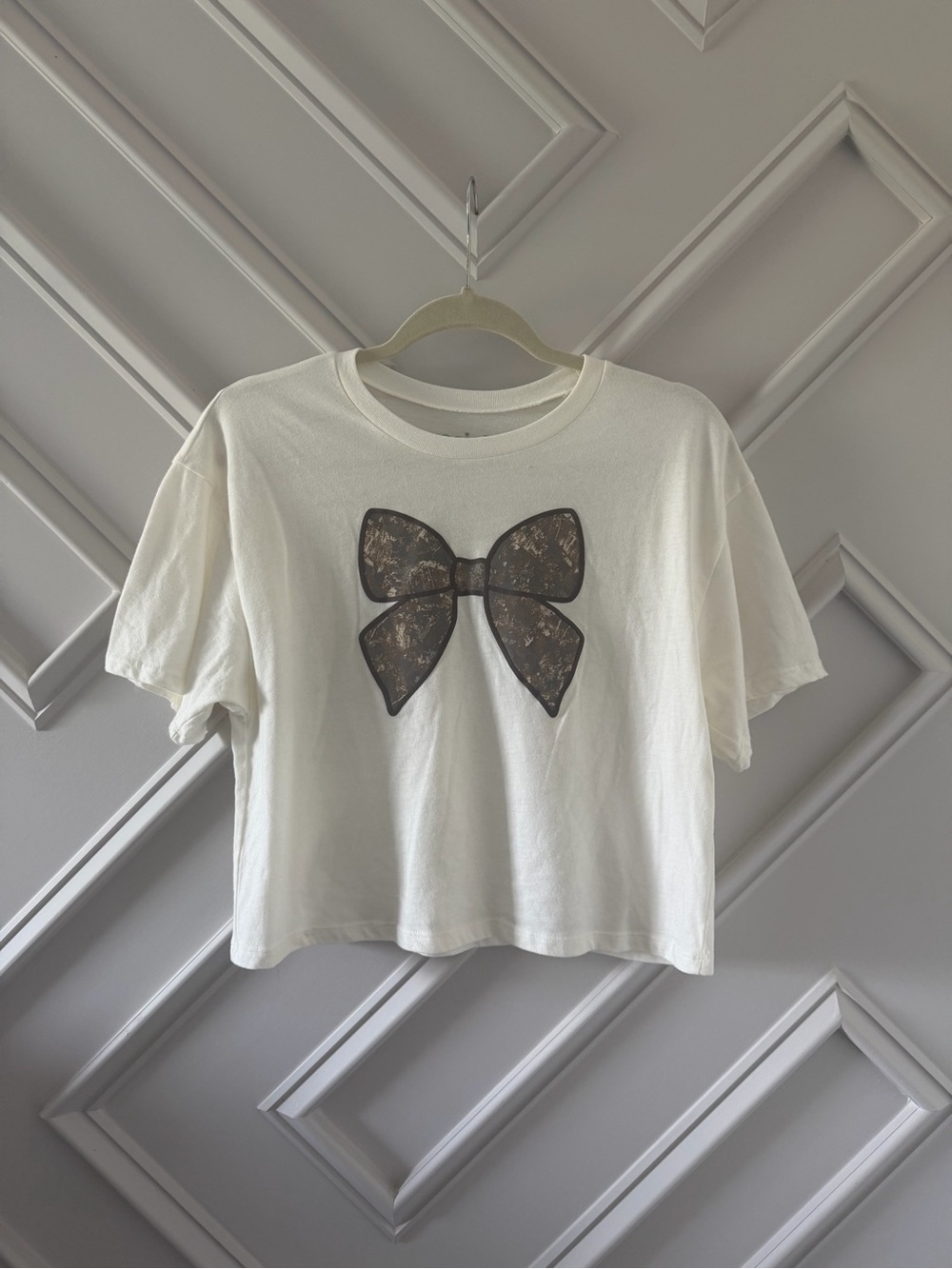 White Tee with Camo Bow Graphic